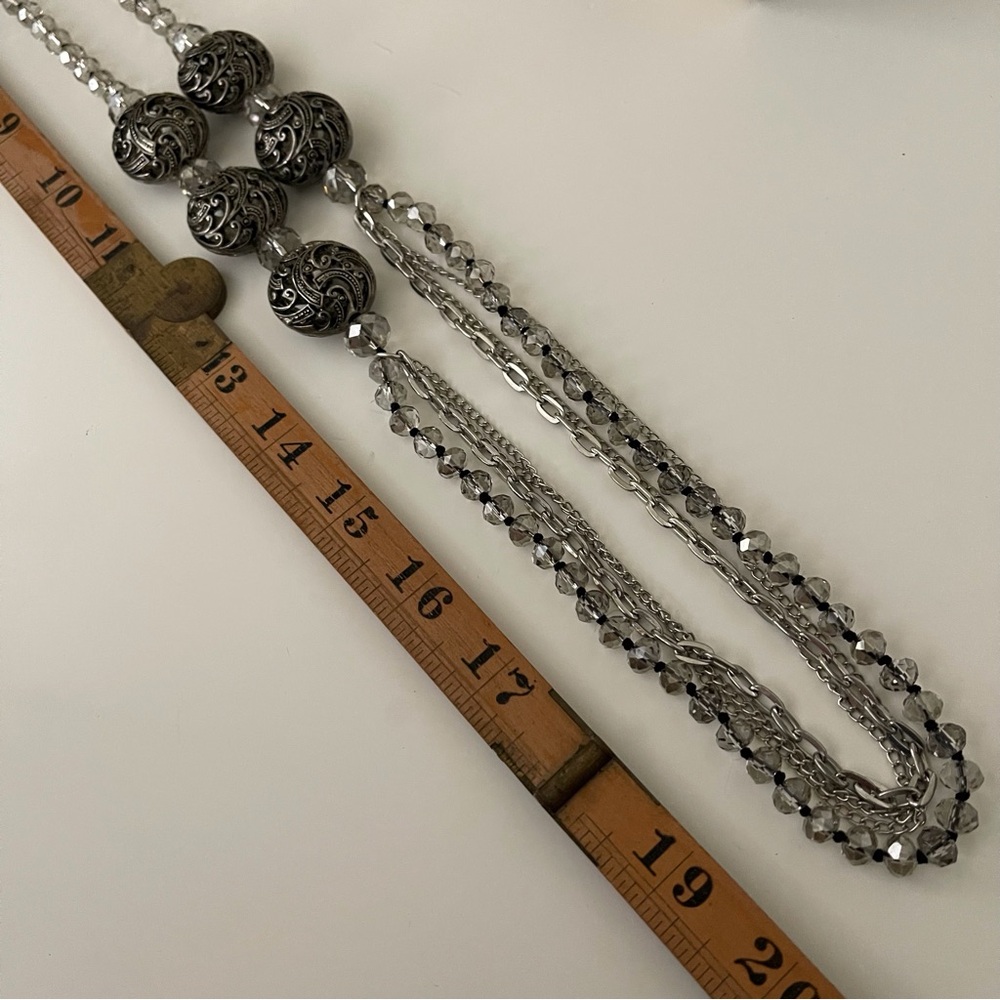 Vintage Opera Length Filigree and Hand Knotted Smokey Grey Crystal Beads - Picture 13 of 13